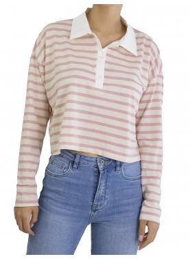 Maglia con colletto crop a righe 